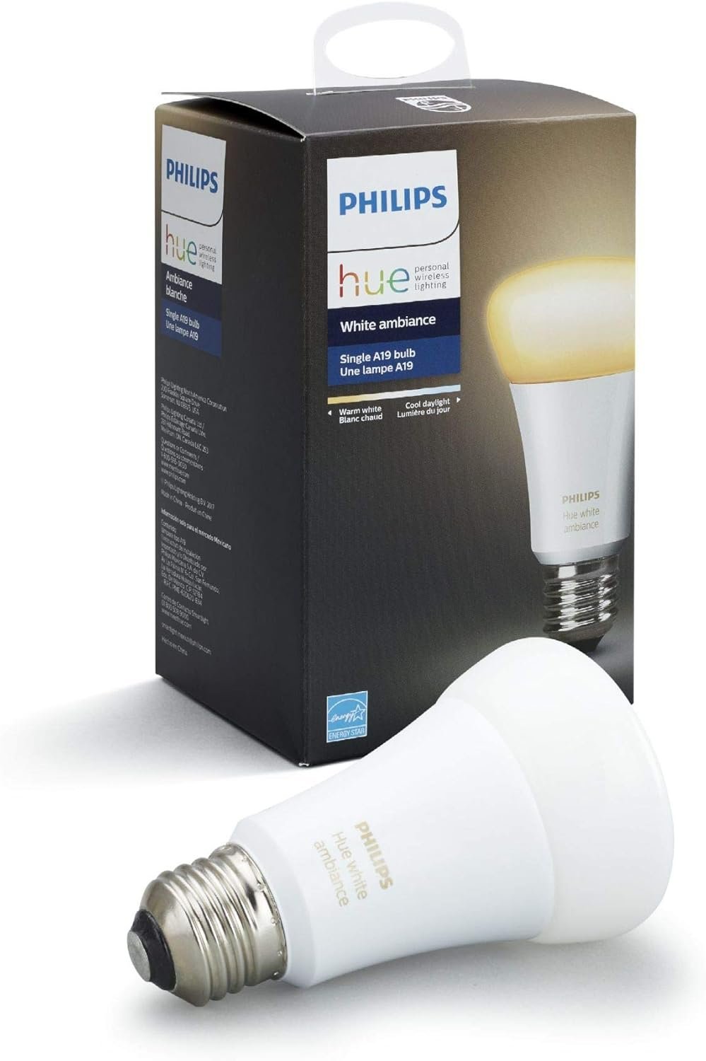 Philips - Hue White Ambiance A19 Wi-Fi Smart LED Bulb - California Residents - White (Hue Hub Required)