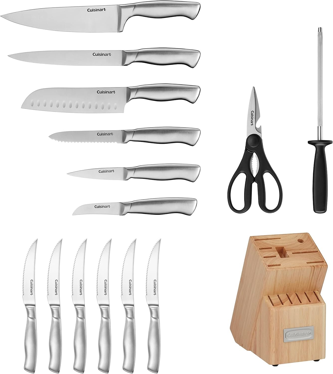 Cuisinart Block Knife Set 15pc Cutlery Knife Set with Steel Blades for Precise Cutting, Lightweight, Stainless Steel Durable& Dishwasher Safe, Natural - Image 2