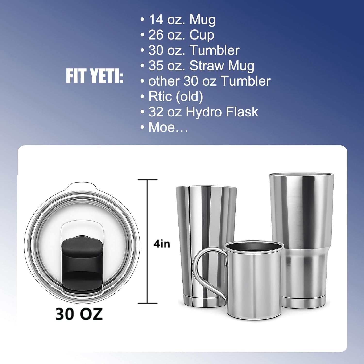 4-Pack 30 oz Tumbler Lid Compatible with YETI Rambler, Magnetic Slider Spill-Proof Lid Replacement for 30 oz Tumbler, 14 oz Mug, 35 oz Straw Cup,BPA-Free, Splash Resistant(4 Extra Slider Covers) - Image 4