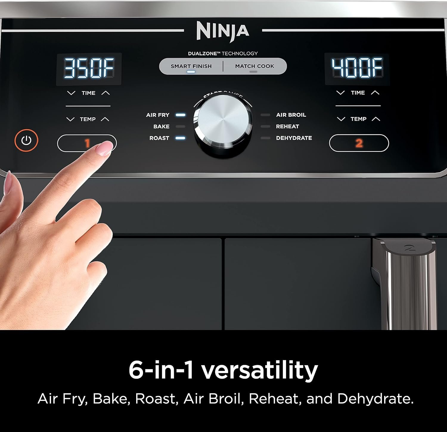 Ninja DZ401 Foodi 10 Quart 6-in-1 DualZone XL 2-Basket Air Fryer with 2 Independent Frying Baskets, Match Cook & Smart Finish to Roast, Broil, Dehydrate for Quick, Easy Family-Sized Meals, Grey - Image 8