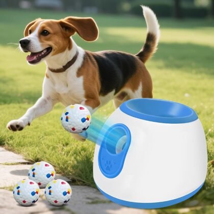 Deeteck Automatic Ball Launcher for Dogs - Interactive Dog Ball Launcher with 3 Adjustable Distances(10ft/20ft/30ft),Balls Thrower for Dogs with 3 Etpu Sphere for Small & Medium Puppy