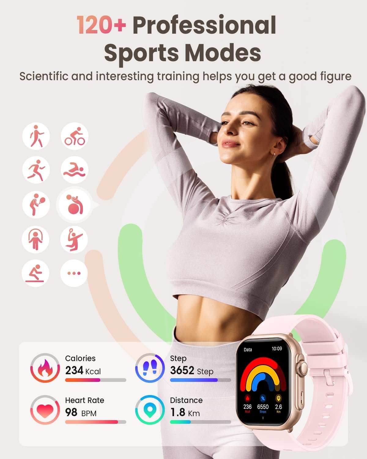 Smart Watch for Women Men Fitness: Smart Watch for iPhone&Android Bluetooth Call with SpO2 Sleep Heart Rate Monitor,IP68,Fitness Tracker with 120+Sport,Reloj Inteligente 30 Day+Battery Life, 2 Bands - Image 3