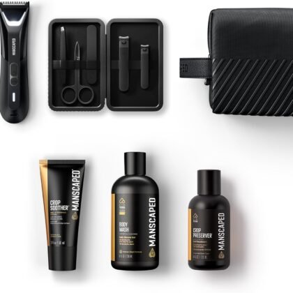 MANSCAPED® The Premier Package 5.0 Ultra, with The Lawn Mower® 5.0 Ultra Men's Groin & Body Hair Trimmer, Shears 3.0, Crop Preserver® Ball Deodorant, Refined® Body Wash, Crop Soother™, Shed 2.0
