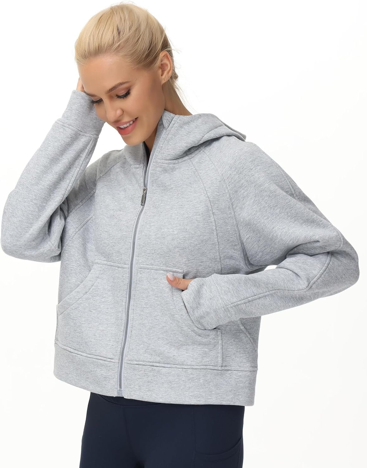 Women's Full-Zip Up Hoodies Jacket Fleece Workout Crop Tops Sweatshirts with Pockets Thumb Hole - Image 7