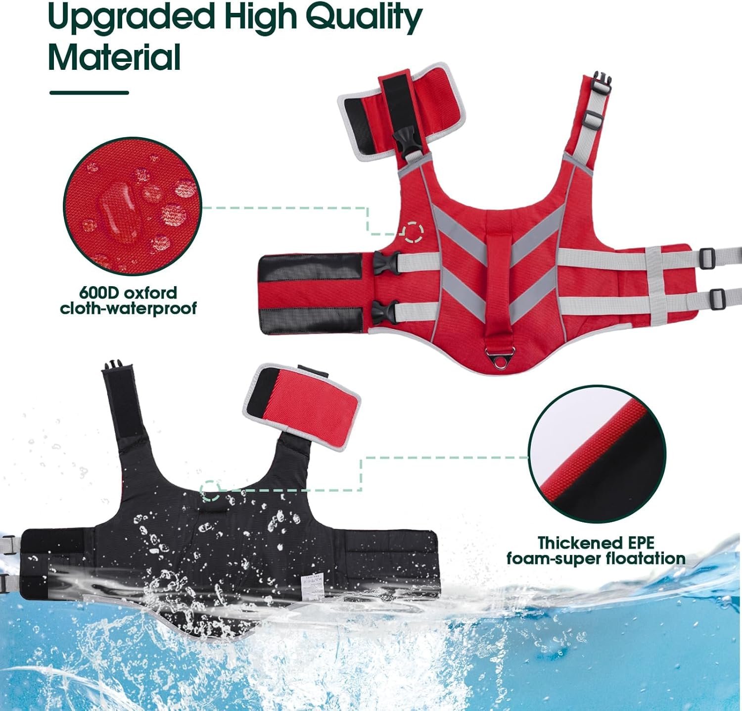 Kuoser Dog Life Jacket with Reflective Stripes - Adjustable High Visibility Vest, Ripstop Lifesaver, Pet Preserver with High Flotation Swimsuit for Small, Medium and Large Dogs - Image 3