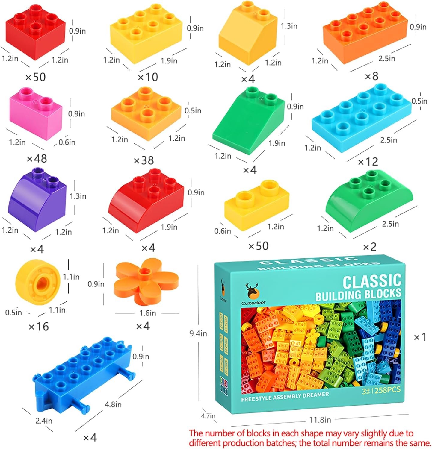 Cutedeer 258 Piece Classic Big Building Blocks Set for Kids Toddlers Compatible with All Major Brands, Large Building Bricks STEM Toys with Gift Box for All Ages Boys Girls - Image 6