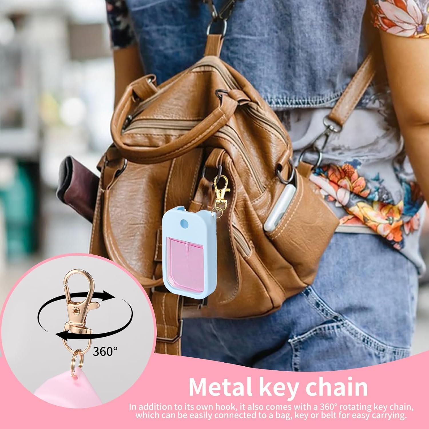 3pcs Silicone Case Compatible With Touchland Hand Sanitizer Spray, Protective Case With Keychain For Spray 1 Fl Oz, Travel Size, Compatible With Power Mist & Glow Mist, (Pink, Blue, White) - Image 6