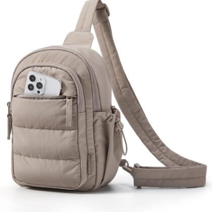 BAGSMART Small Sling Bag for Women, Puffer Crossbody Bag Purses Hobo Handbag Fanny Packs for Travel Hiking