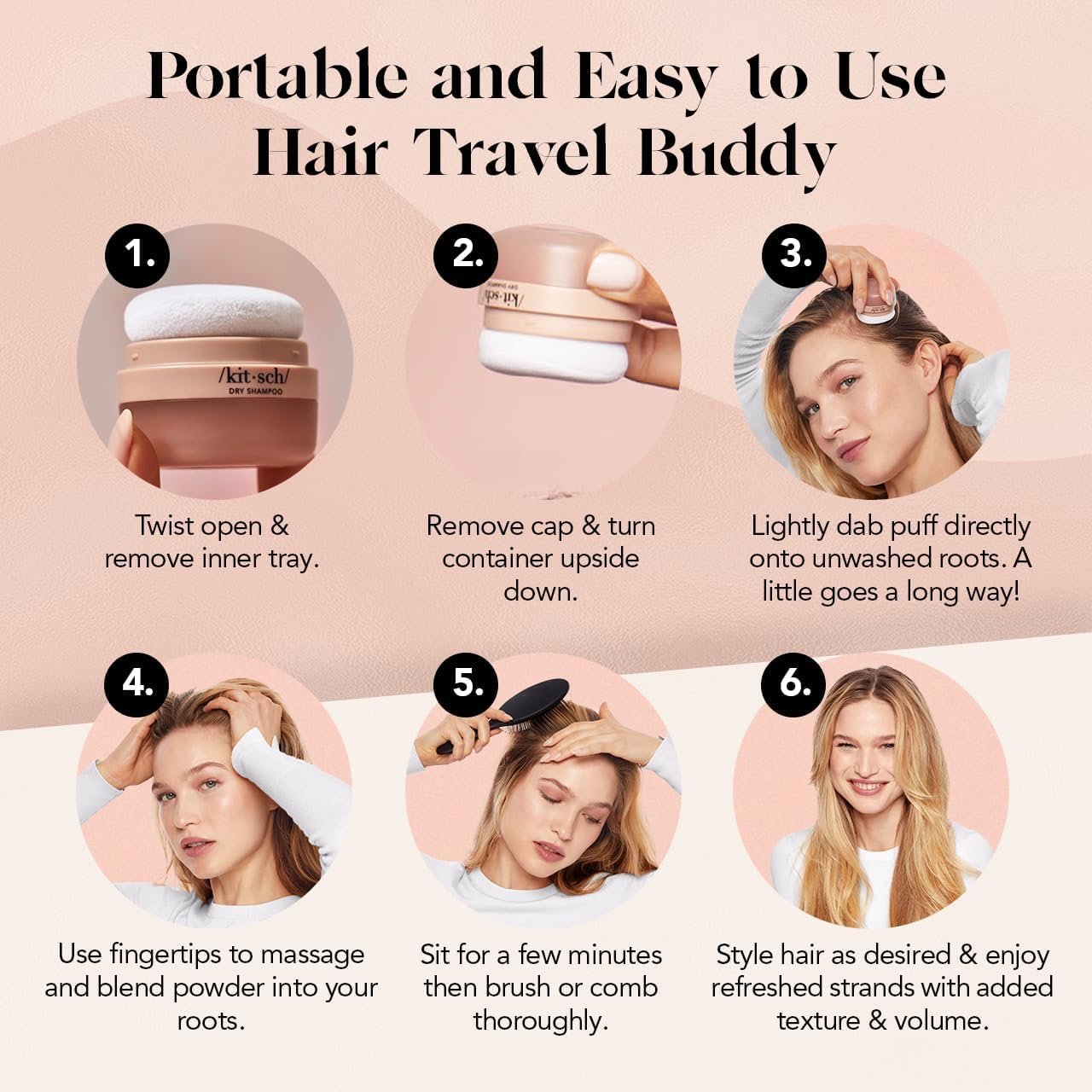 Kitsch Dry Shampoo Powder with Rice Protein for Women & Men - Unscented, Volumizing, No White Cast,Organic, Paraben Free, Non Aerosol for Oily and Light Hair, Travel Size | Ideal Gifts for Women - 8g - Image 4