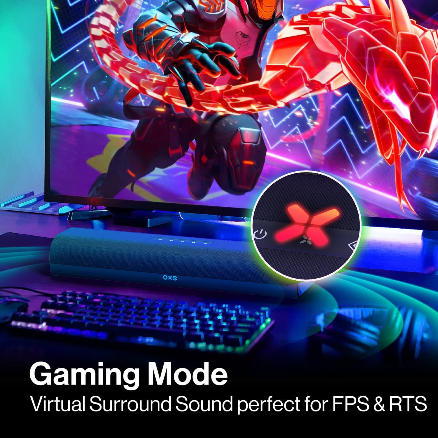 OXS Thunder Lite PC Gaming Soundbar, Sound Bars for TV with Virtual Surround Sound, 2 Full-Range Drivers, Bass Tube, Compact Design, HDMI/AUX/Optical Compatible, Bluetooth 5.0 Wireless Connection - Image 6