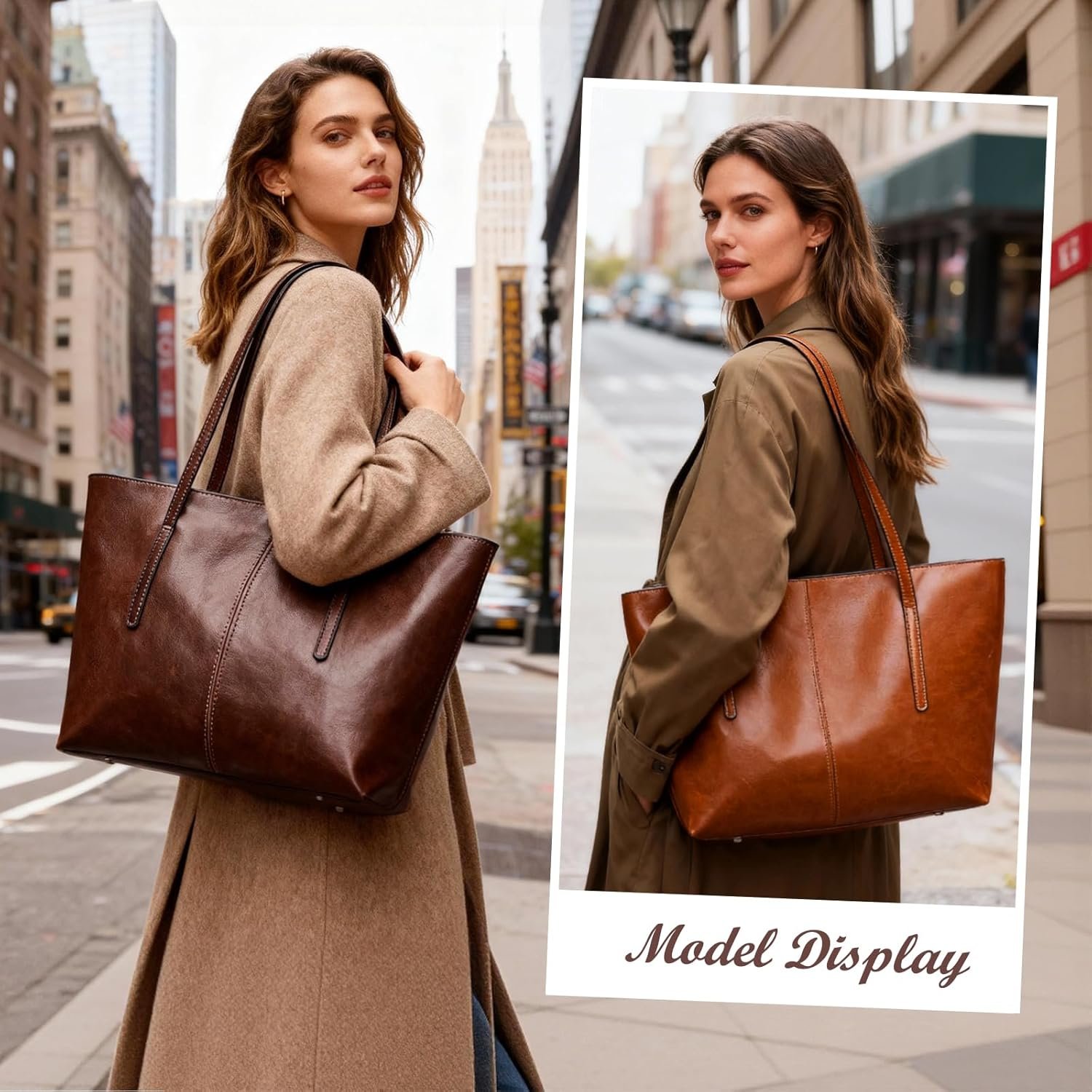 MFFOR Genuine Leather Tote Bags, Shoulder Bag for Women, Top Handle Handbag Large Capacity, Work Tote Purse - Image 2