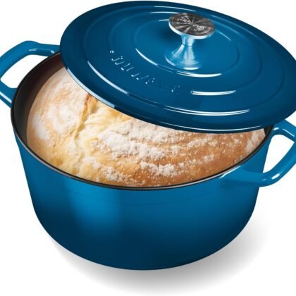Nuwave 6QT Healthy Enameled Cast Iron Dutch Oven Pot with Lid, Heavy Duty 7-Layer Enamel, Enhanced Rust Protection, Dual Handles, Oven Safe to 500°F for Sourdough Bread Baking, Braise, Stew, Roast