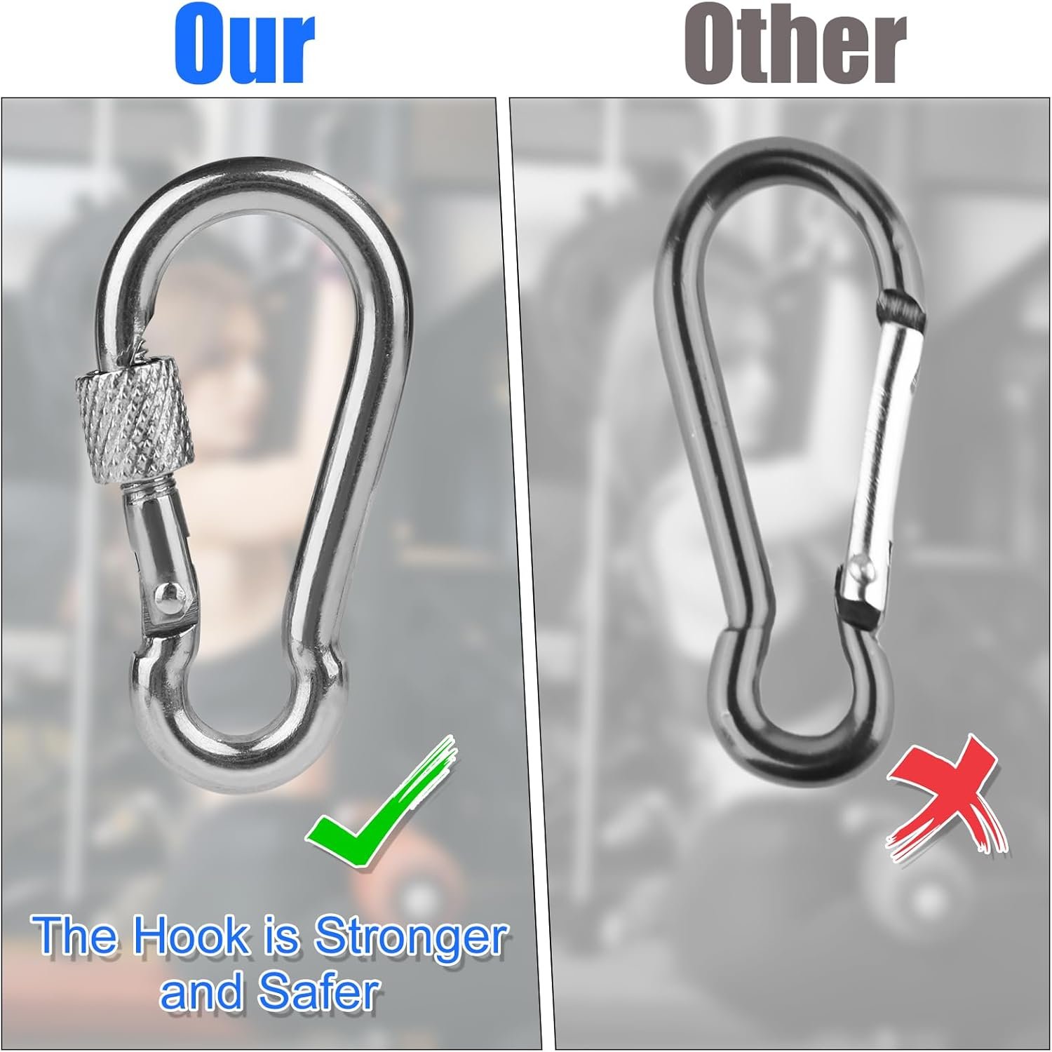 2pcs Gym Extension Cables, 26cm / 10 inch Gym Cable with Carabiner Fitness Home Gym Machine Accessories Attachment for LAT Pull Down Machine Leg Extensions Machine Compatible with Bowflex - Image 4