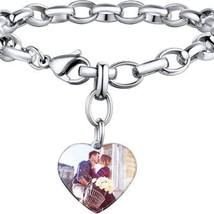 Custom4U Personalized Picture Bracelets for Women - Custom Locket/Charm Cuff Bangle Bracelet - Engraved Inspirational Memorial Jewelry Birthday Mothers Day Gift for Her Mom Wife