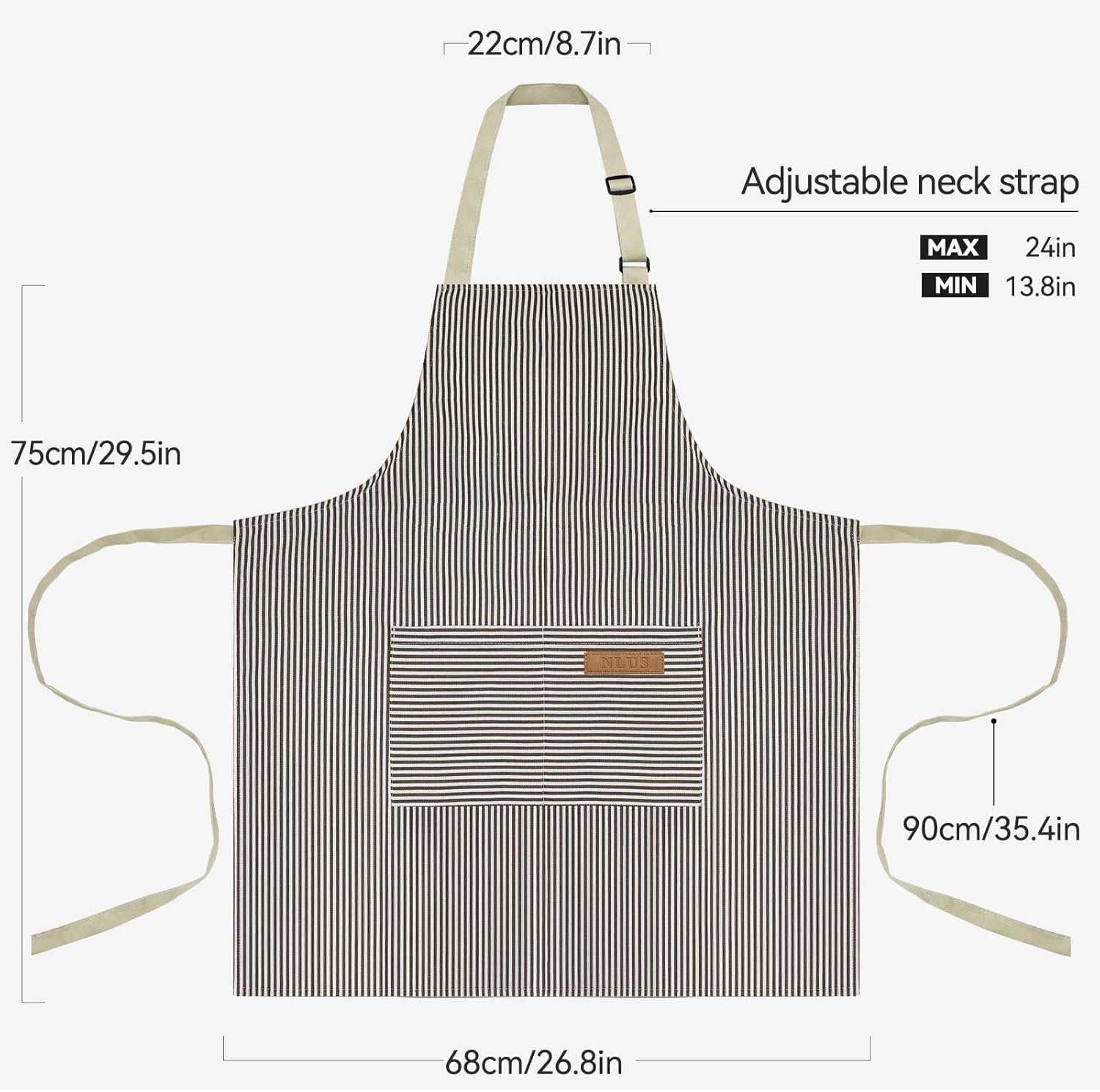 NLUS 2 Pack Kitchen Cooking Aprons, Adjustable Bib Soft Chef Apron with 2 Pockets for Men Women(Black/Brown Stripes) - Image 2