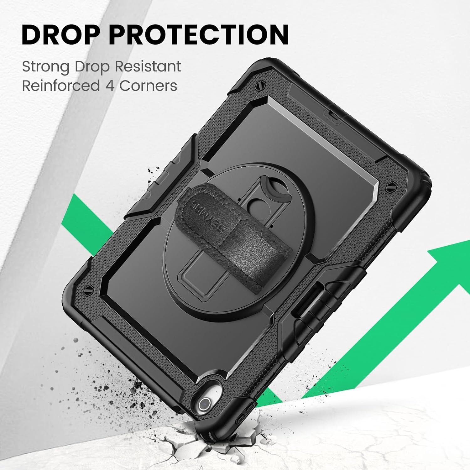 SEYMAC for iPad Air 13 Inch Case M3 2025/ M2 2024, Heavy Duty Shockproof Protective Case with Screen Protector, 360° Rotating Stand, Hand/Shoulder Strap and Pen Holder for iPad Air 13, Black - Image 7