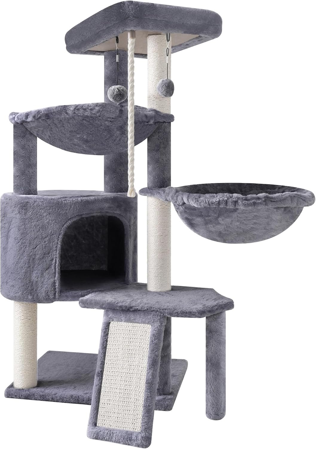 Xin Three Layer Cat Tree with Cat Condo and Two Hammocks,Grey - Image 2
