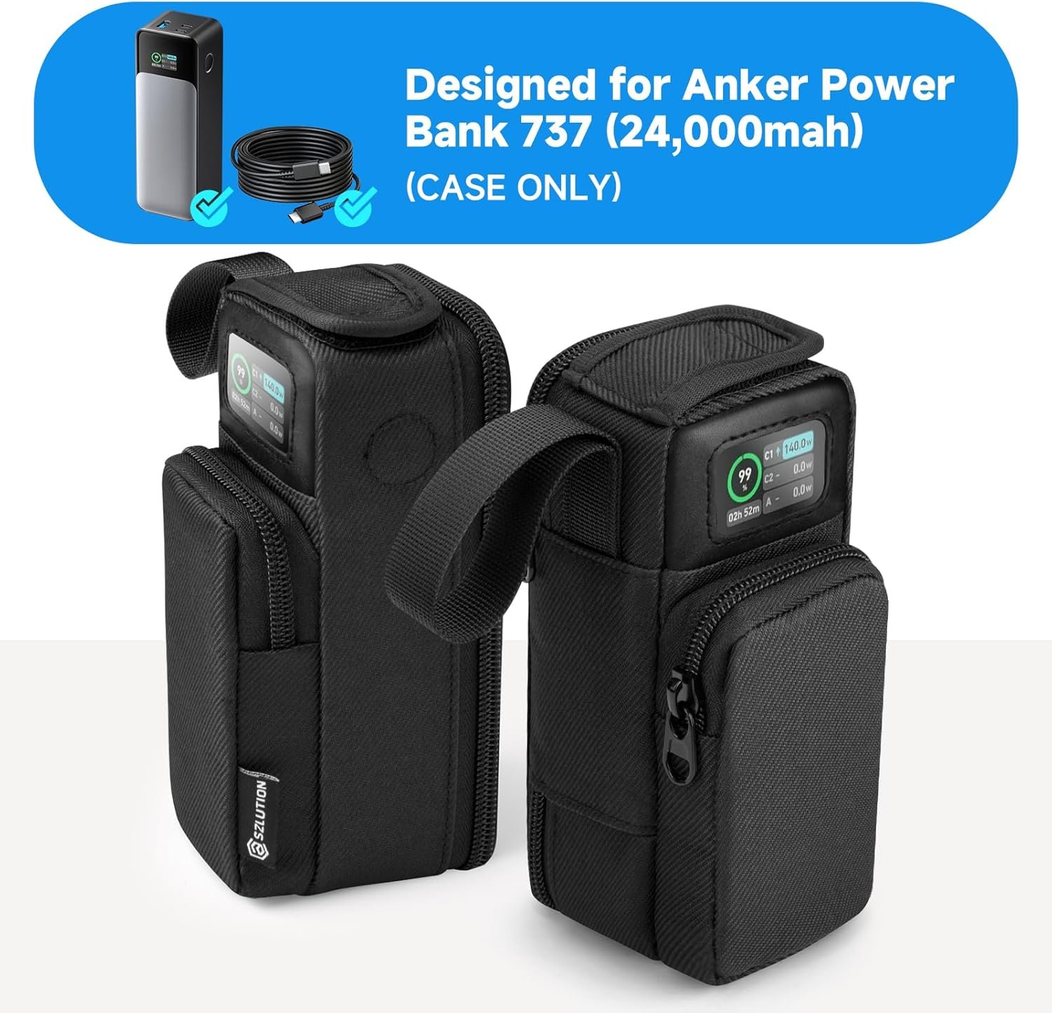 CaSZLUTION Travel Case for Anker 737 Power Bank 24,000mAh 3-Port, Protective Storage Bag Pouch for Anker 737 PowerCore 24K Portable Charger (Case Only) - Black - Image 3