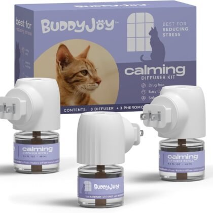 Cat Calming Diffuser Refills – Long-Lasting 30-Day Formula, Cat Pheromones Calming Diffuser for Stress Relief, Relaxation, and Anxiety Reduction, Easy to Use – (3 Diffusers + 3 Refills)