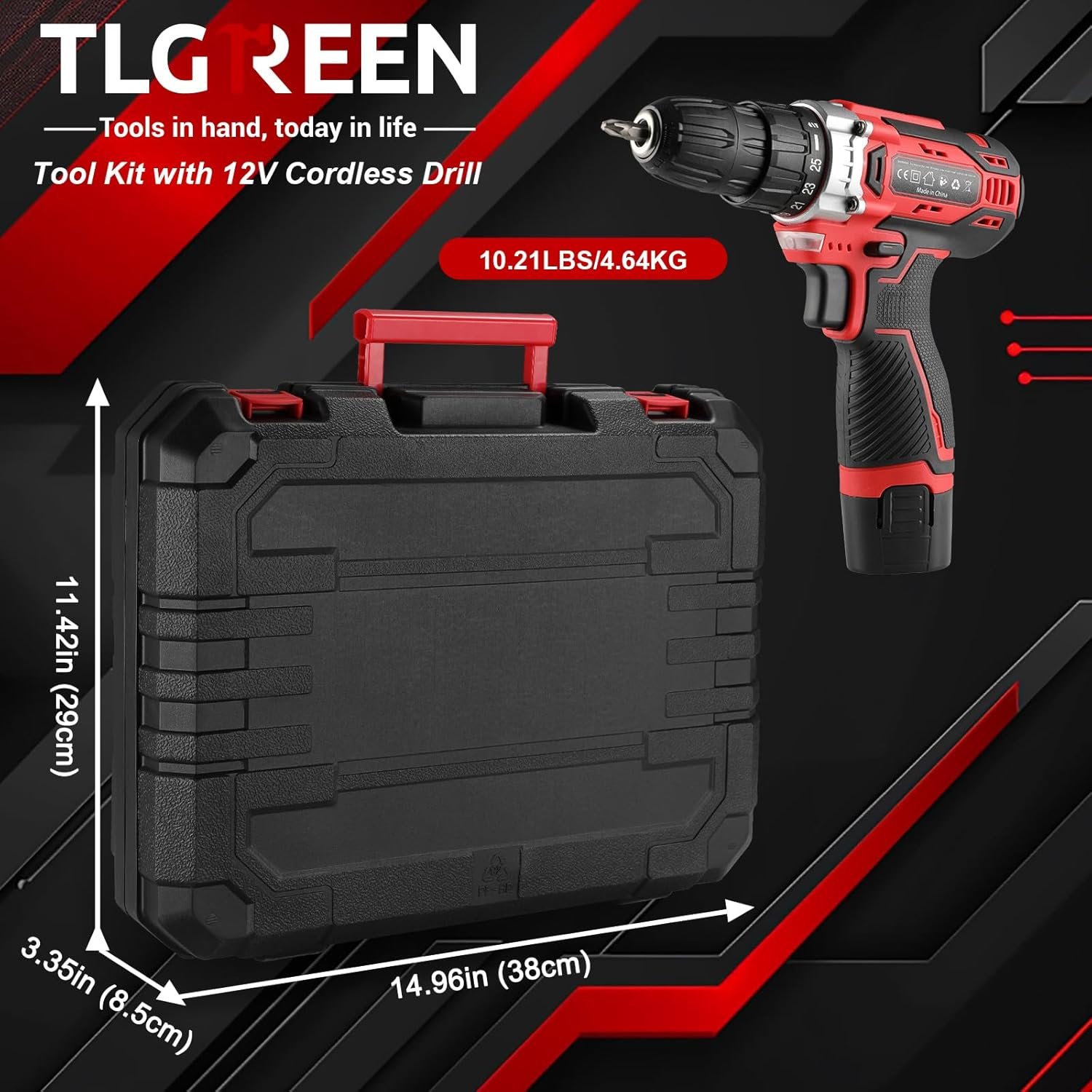 TLGREEN Complete Home Tool Kit with 12V Cordless Drill & Magnetic Bits | 138Pcs All-in-One Set for DIY, Repairs & Assembly | Durable Case & Fast Charging | Ideal for New Homeowners | Red - Image 3