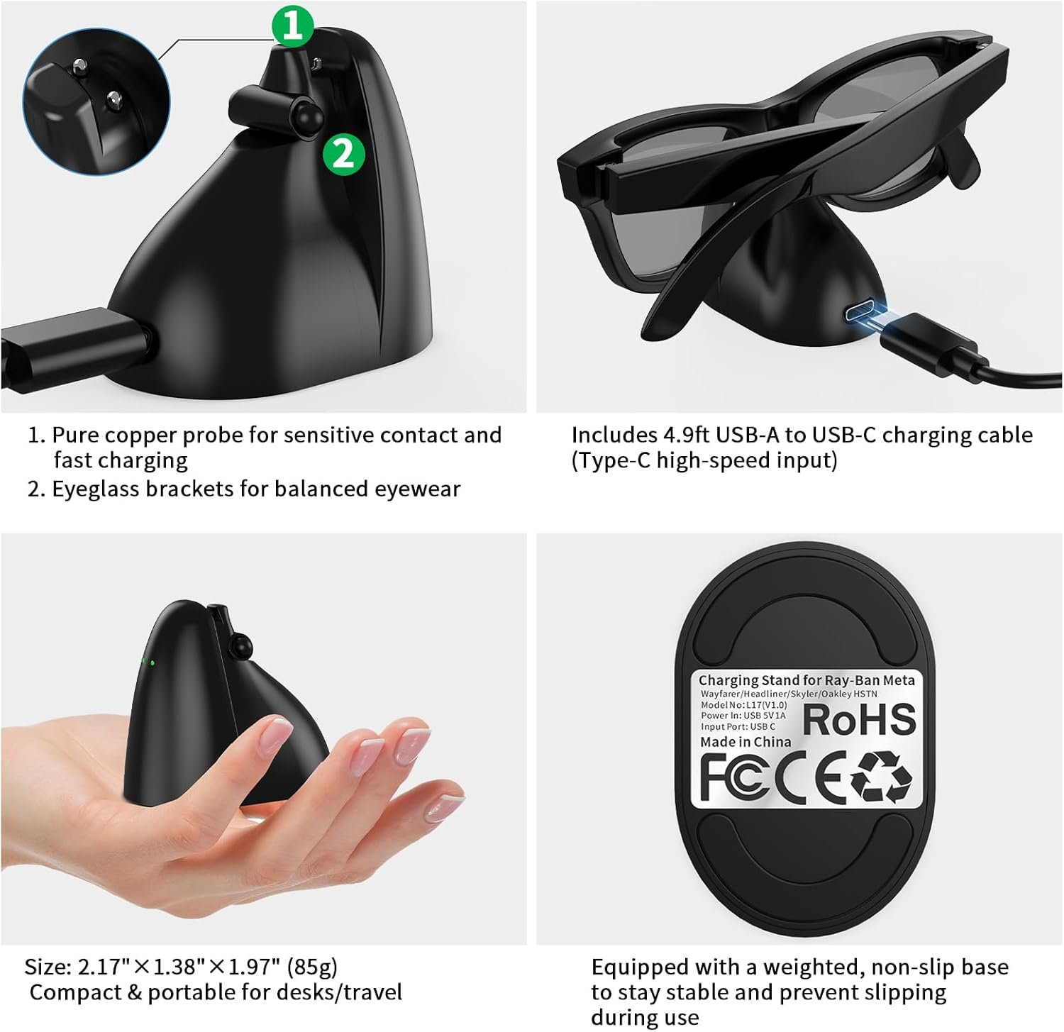 Charger Compatible with RayBan Meta Smart Glasses, Portable Charging Dock for Wayfarer, Headliner & Skyler with 59" USB-C Cable for Ray Ban Meta Gen 1 & 2 Accessories - Image 5