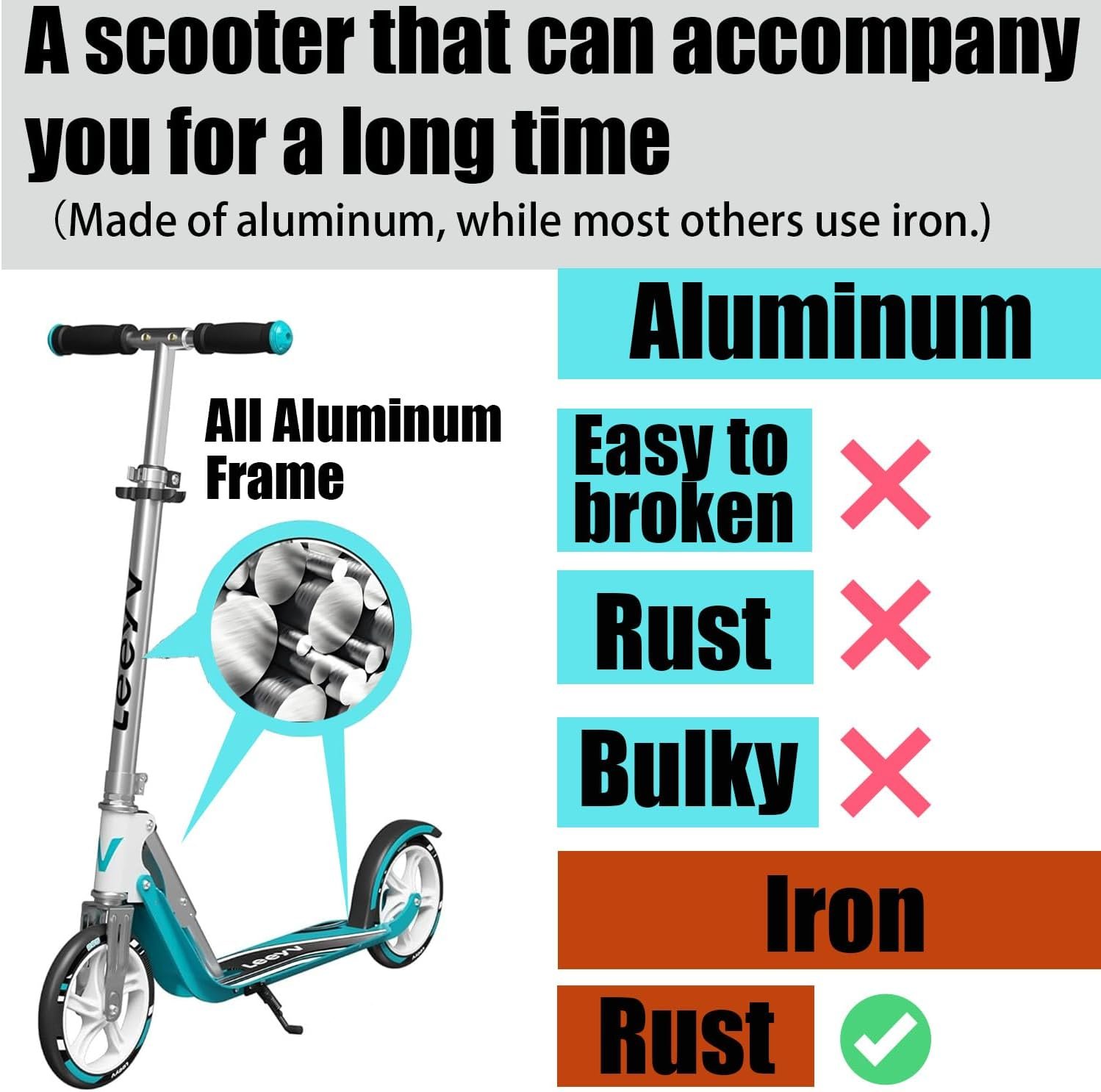 Adult Scooter with Big Wheels | Adjustable Height, Foldable Aluminum Frame | Smooth Ride for Urban Commuting and Outdoor Fun | Suitable for Teens 8-12 | 220 lbs Weight Limit - Image 3