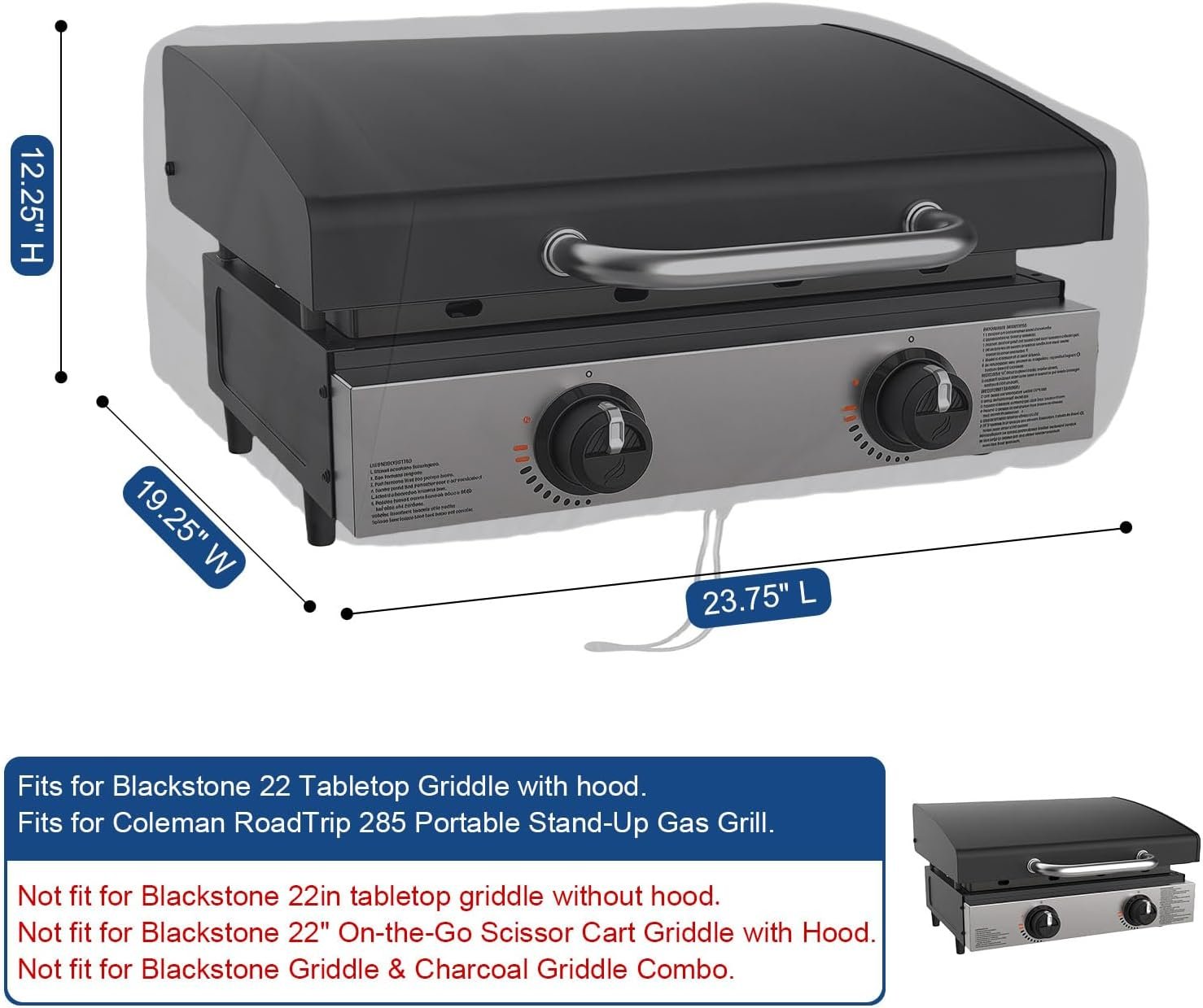 BEOTBRMI Tabletop Grill Cover for Blackstone 22 Inch Griddle with Hood, Waterproof Oxford BBQ Grill Cover with Drawstrings, Tear Resistant, UV & Fade Resistant - Image 2