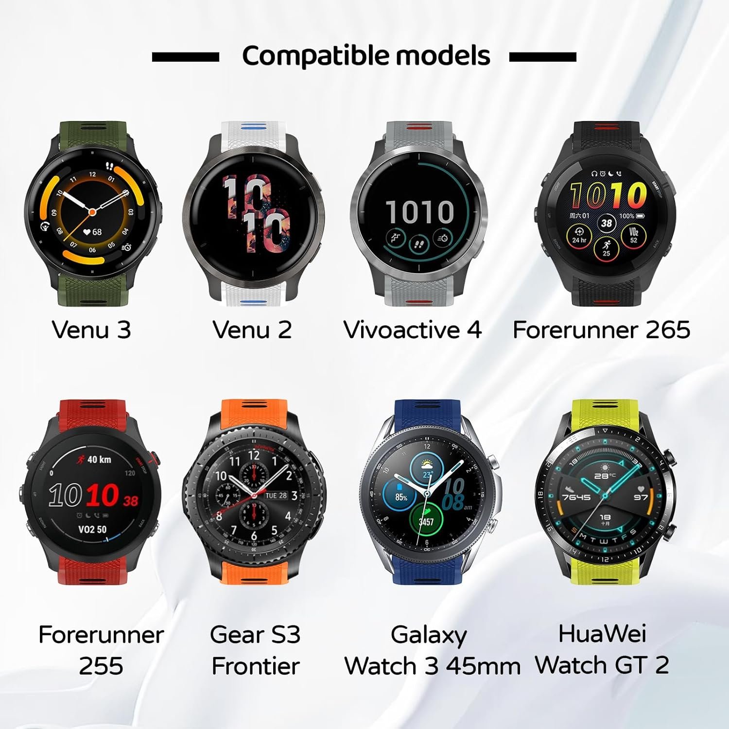 U-LIMVE Watch Band for Garmin Forerunner 265/Forerunner 255/Vivoactive 4/Venu 3/Venu 2, 22mm Quick Release Silicone Replacement Band - Image 5