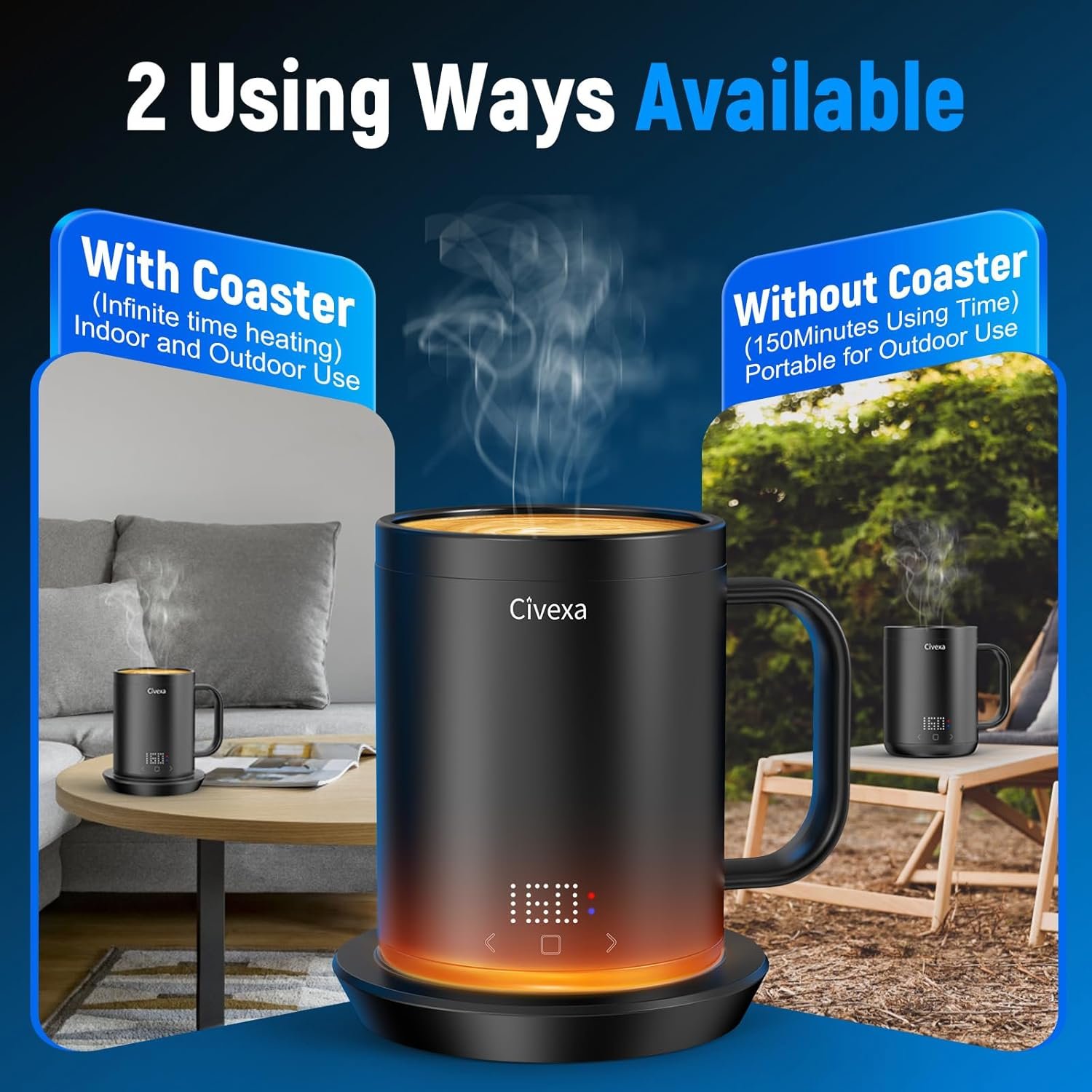 Civexa Rechargeable Self Heating Coffee Mug, Fast Heating & High Temperature, 14 Oz App-Controlled Heated Coffee Mug, 1F Precise Temperature Control Smart Mug Warmer for 150 Min Use - Image 6