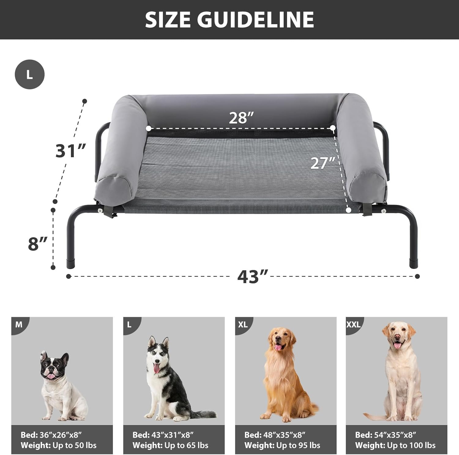 RRPETHOME Large Elevated Cooling Dog Bed, Raised Dog Cot Beds for Large Dogs, Elevated Outdoor Pet Bed, Chew Proof Portable Cooling Pet Cot with Skid-Resistant Feet and Breathable Mesh - Image 2