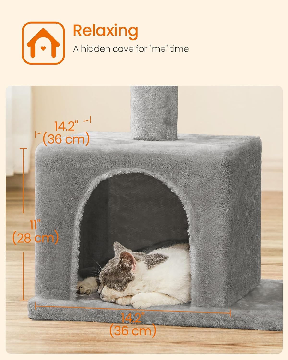 Feandrea Cat Tree, 33.1-Inch Cat Tower, Plush Condo for Large Cats up to 16 lb, Large Perch, 2 Caves, Scratching Post, Light Gray UPCT61W - Image 7