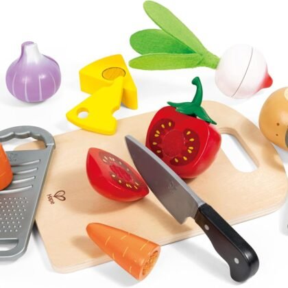 Hape Cooking Essentials Toy | Play Food Cutting Vegetables Set for Kids, Wooden Food Kitchen Accessory Toys