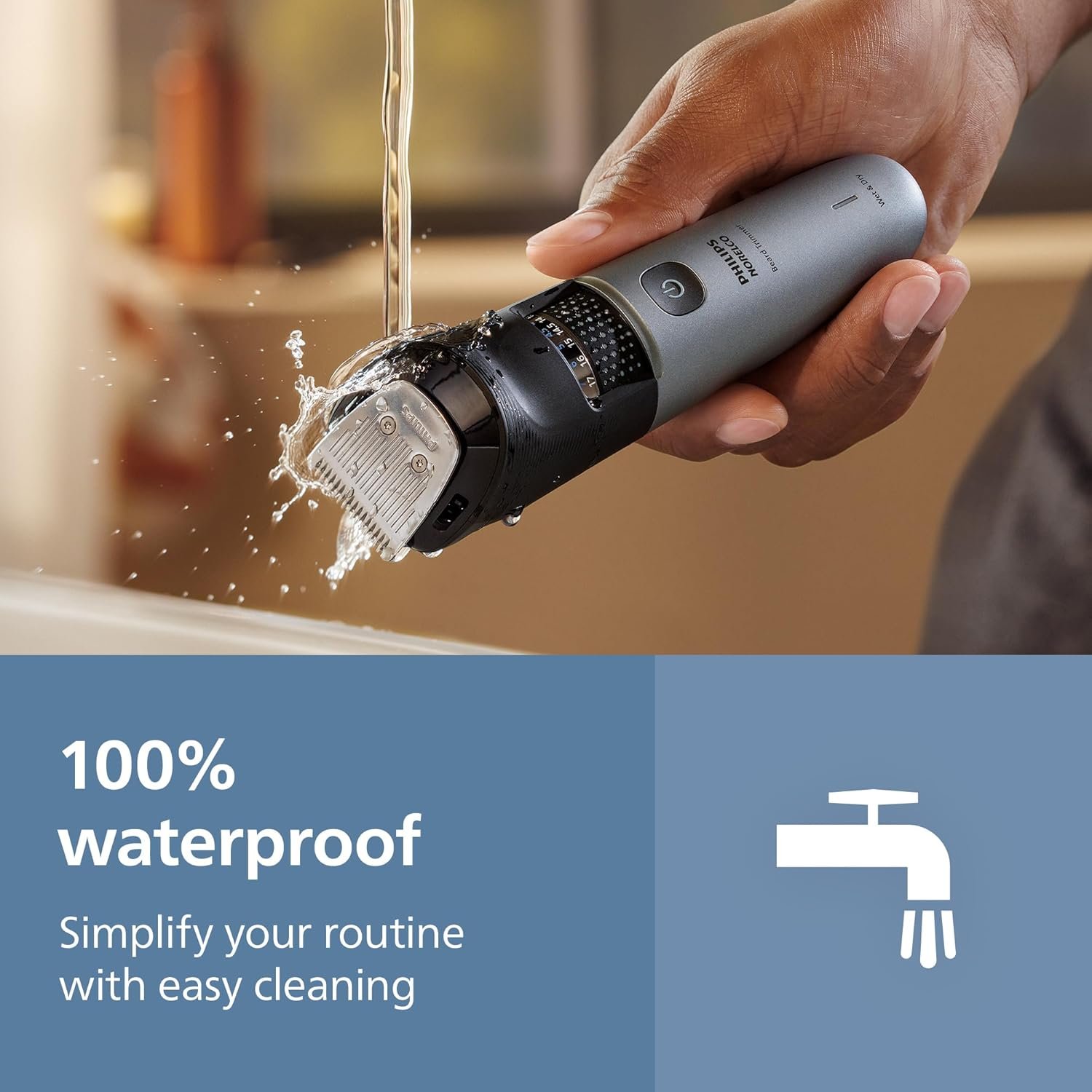 Norelco Philips Beard Trimmer 7000 Series, 100% Waterproof Trimmer for Men, 40 Lock-in Hair Length Settings, BeardSense Power Adaptability, Detail & T-Blade Trimmer Heads, Charging Stand, BT7670/40 - Image 8