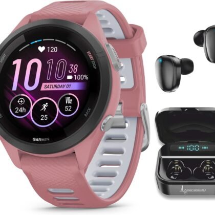 Wearable4U Garmin Forerunner 265S Music GPS Running 42 mm Smartwatch, Pink with AMOLED 1.1in Touchscreen Display Black Earbuds Bundle