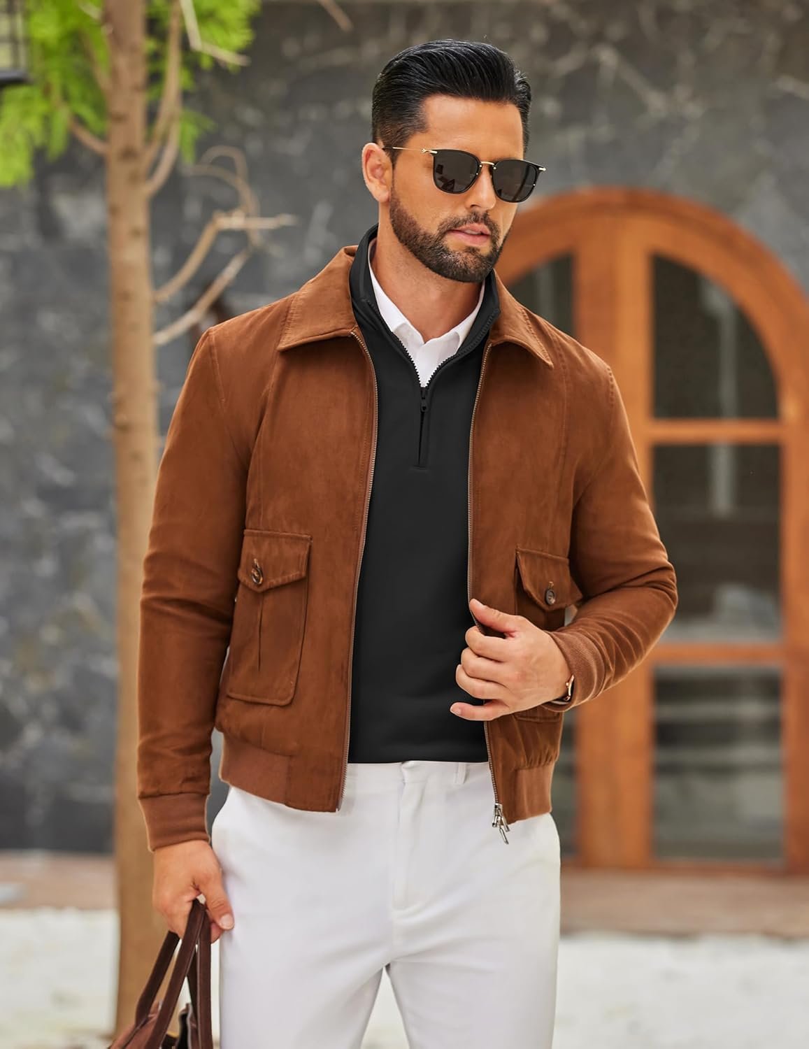 COOFANDY Men's Quarter Zip Pullover Sweatshirt Mock Neck Quilted Sweatshirt Lightweight Casual Long Sleeve Polo Shirt - Image 4