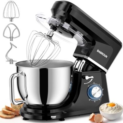 Dough Mixer 8.45 QT Electric Mixer - 660W 6 Speed Large Capacity Kitchen Stand Mixer with Whisk Dough Hook Mixing Beater Household Food Mixer for Baking Cakes Cookie Bread Salad