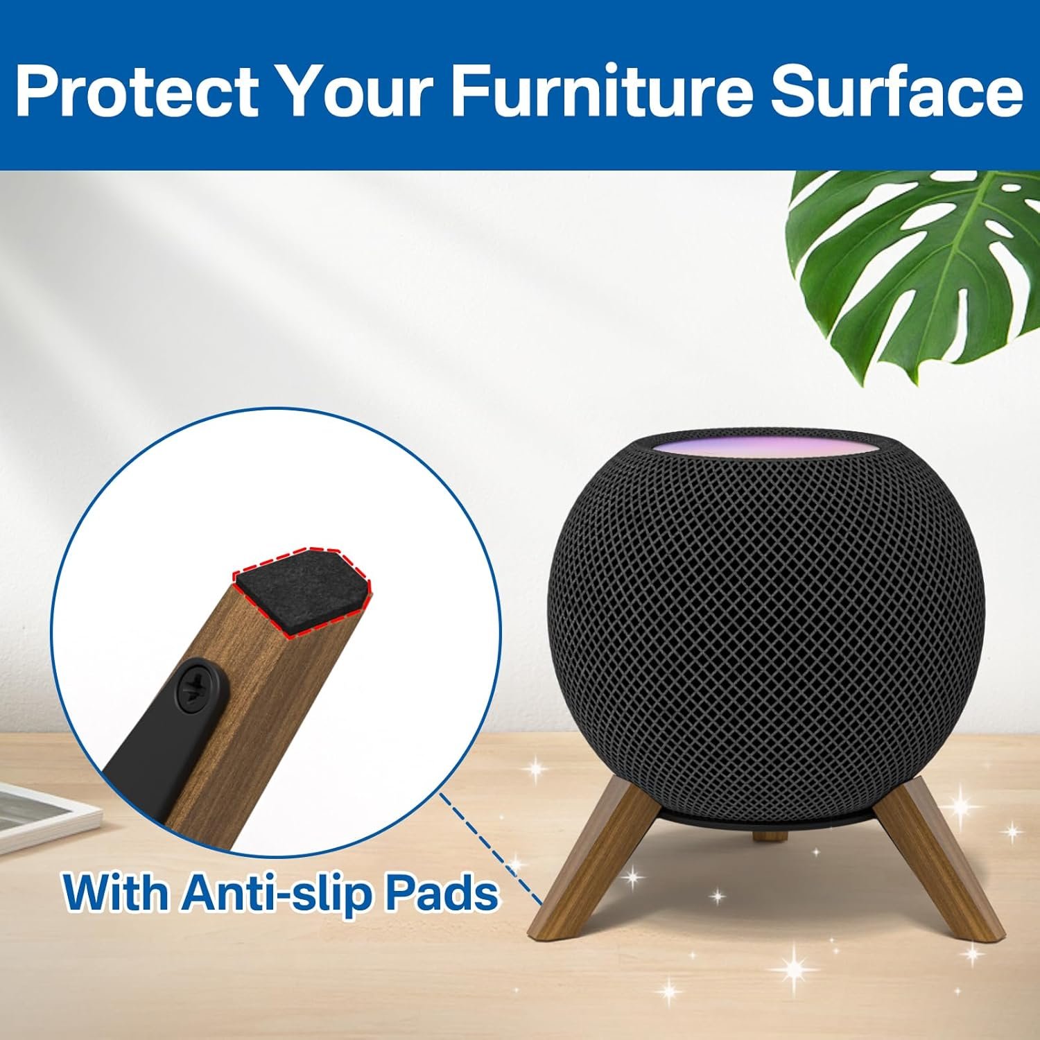 Wooden Desktop Speaker Stand for HomePod Mini Stand - Wood Tripod Desk Speaker Stand for Home Pod Mini Table Stand Holder for Decoration and Space Saving, 1 Pack - Image 4