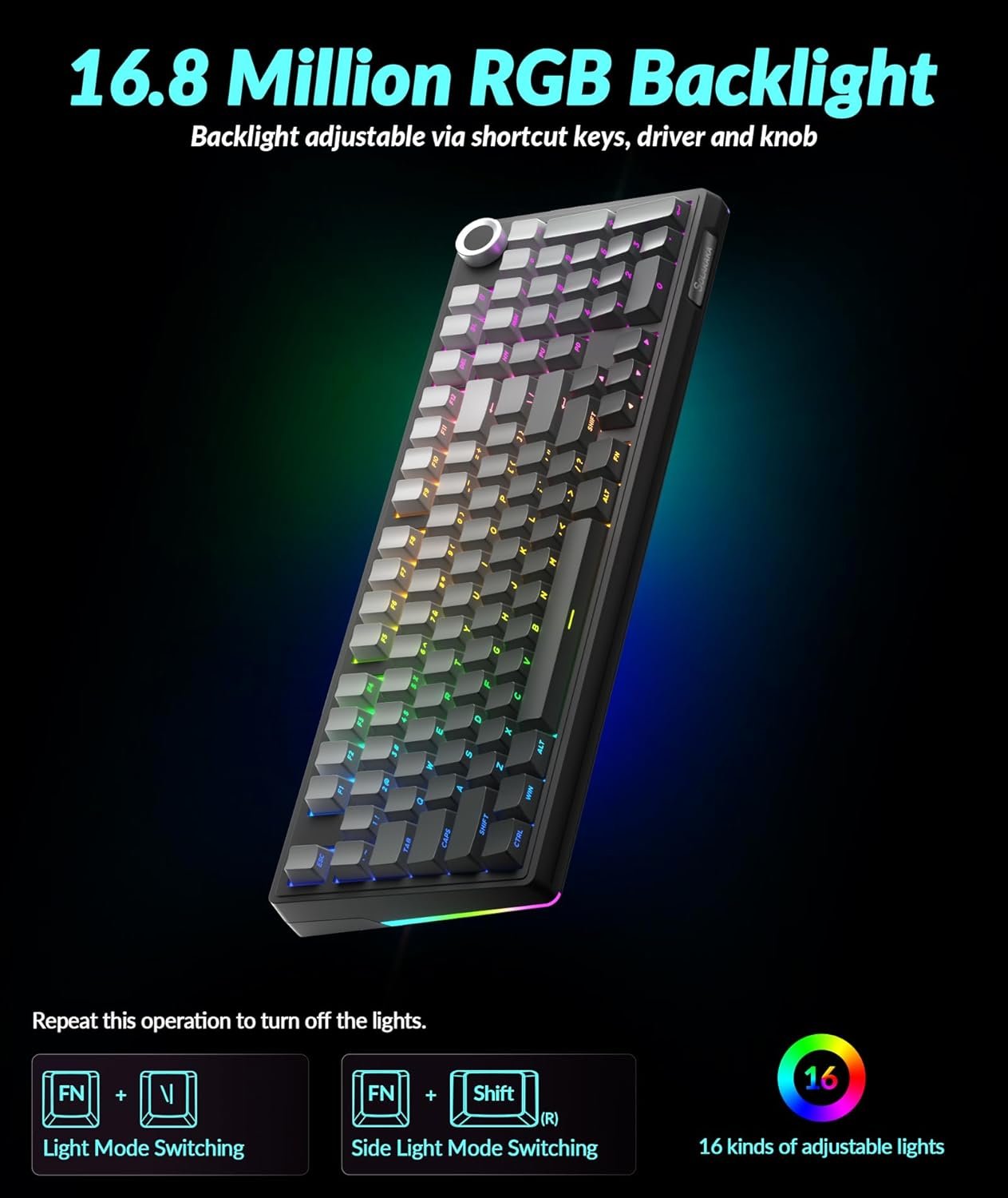 SOLAKAKA KI99 Pro 96% Wireless Mechanical Keyboard, RGB Gaming Keyboard, Hot-Swappable Pre-Lubed Switches, Gasket Structure Creamy Keyboards (Gradient-Black, Non-Silent Version) - Image 8