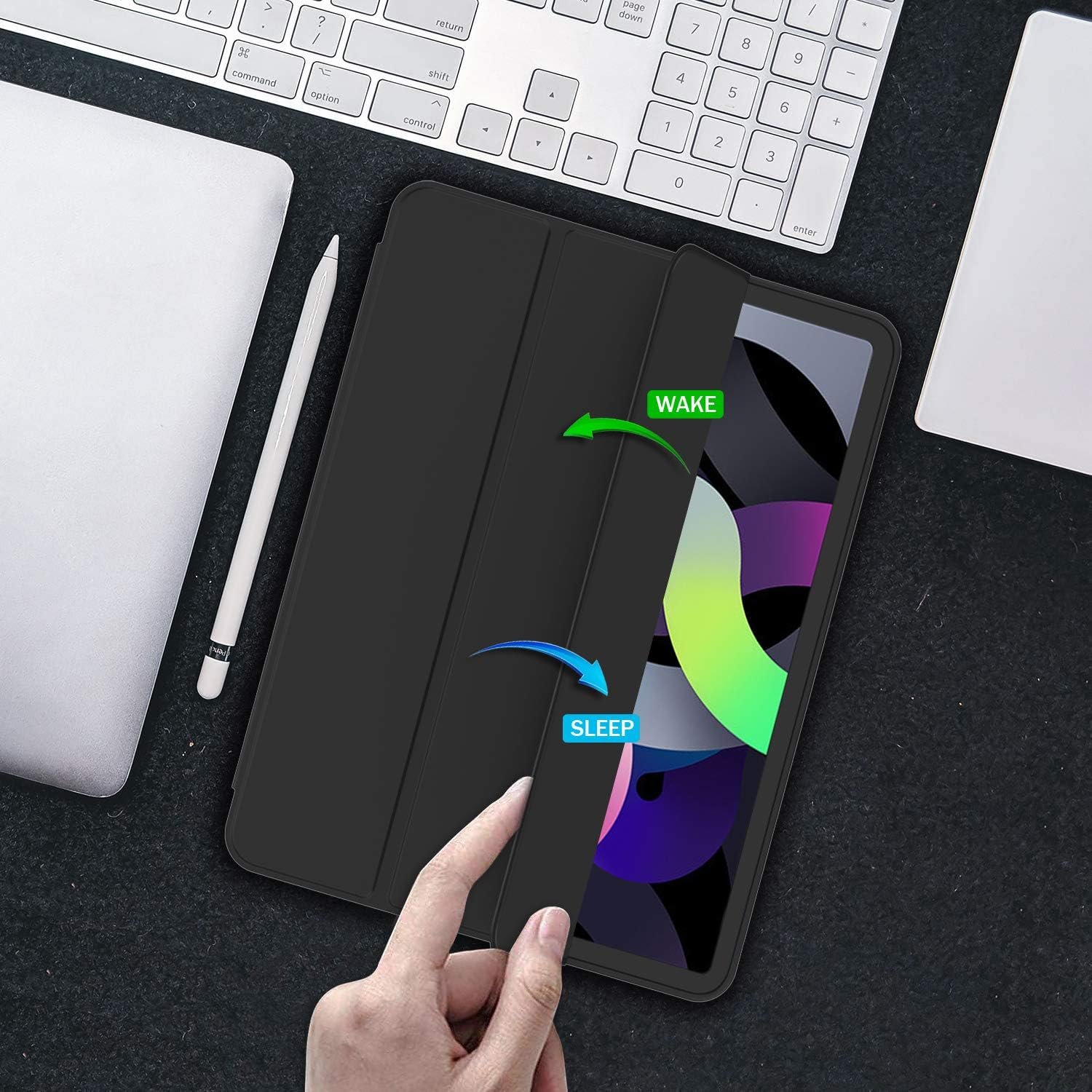 iMieet iPad Air 11 Inch Case M3(2025) / M2 (2024), iPad Air 5th/4th Generation Case 2022/2020 10.9 Inch with Pencil Holder,Trifold Stand Smart Case with Soft TPU Back(Black) - Image 8