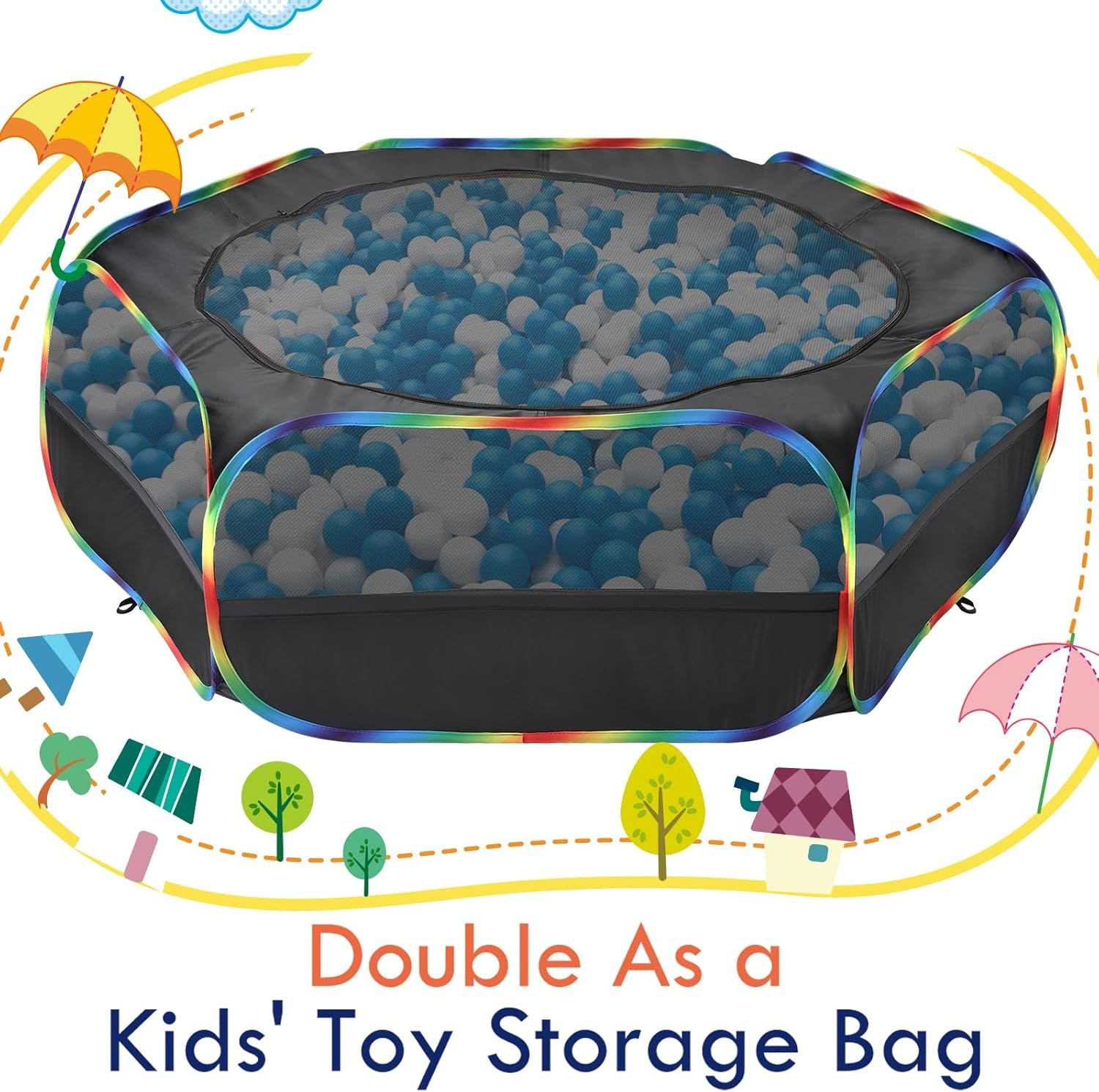 Pawaboo Small Animals Playpen, Waterproof Small Pet Cage Tent with Zippered Cover, Portable Outdoor Yard Fence with 3 Metal Rod for Chick/Kitten/Puppy/Guinea Pig/Rabbits/Hamster, Black + Rainbow - Image 8