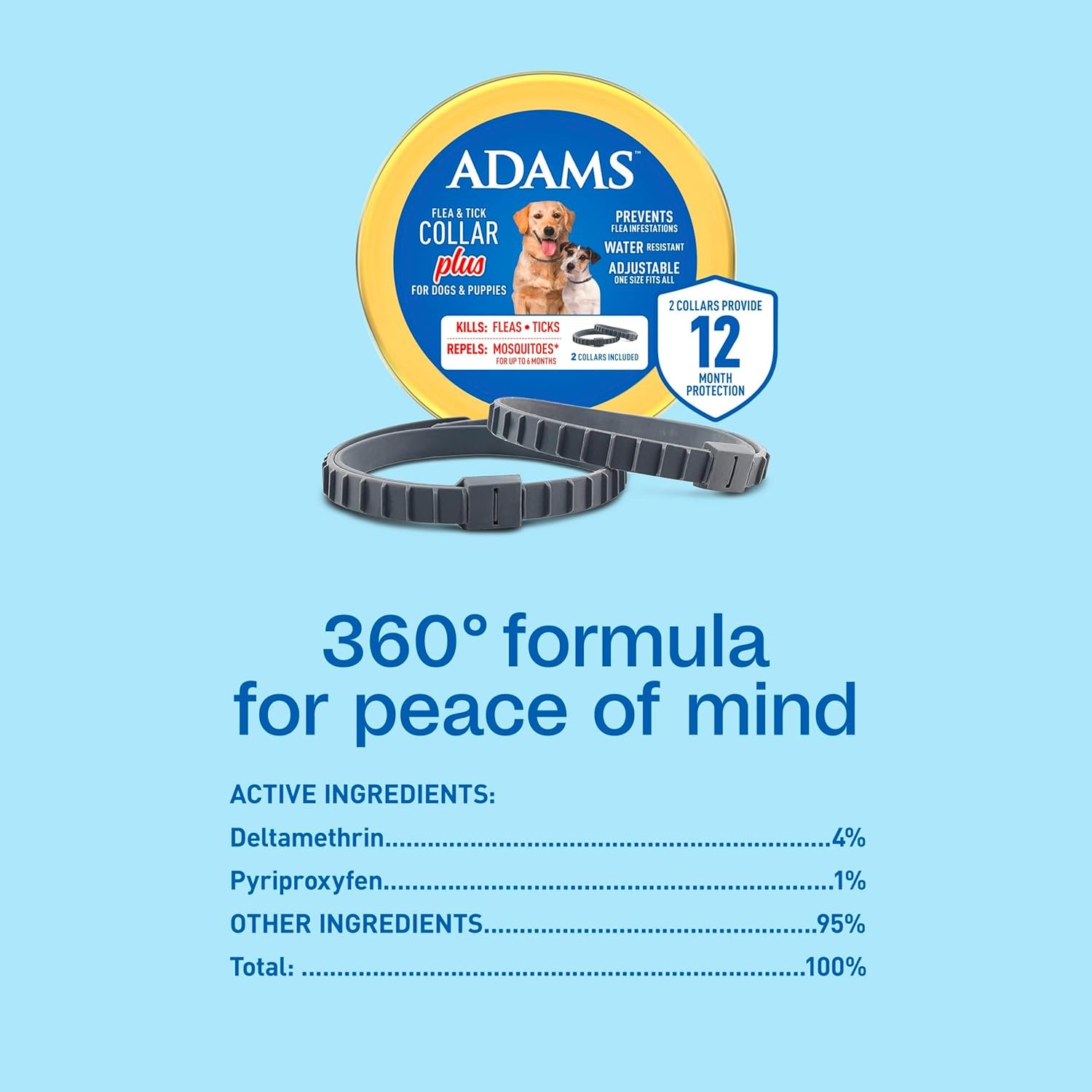 ADAMS Flea & Tick Collar Plus for Dogs & Puppies, 2 Pack, 12 Month Protection, Adjustable One Size, Kills Fleas, Ticks & Repels Mosquitoes, Excluding California - Image 8