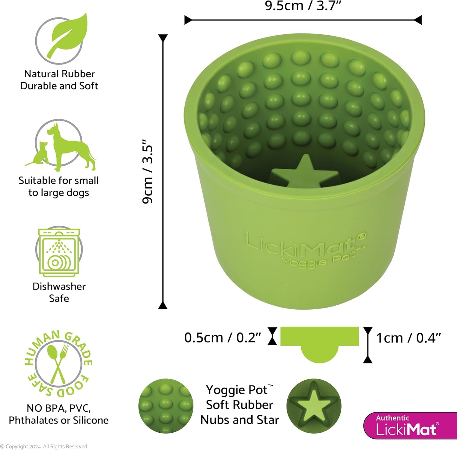 LICKIMAT Yoggie Pot – Distraction, Fun and Enrichment. Long Lasting Rubber Licking Treat Dispenser for All Dog Sizes and Slow Feeder for Small Dogs - Green - Image 2