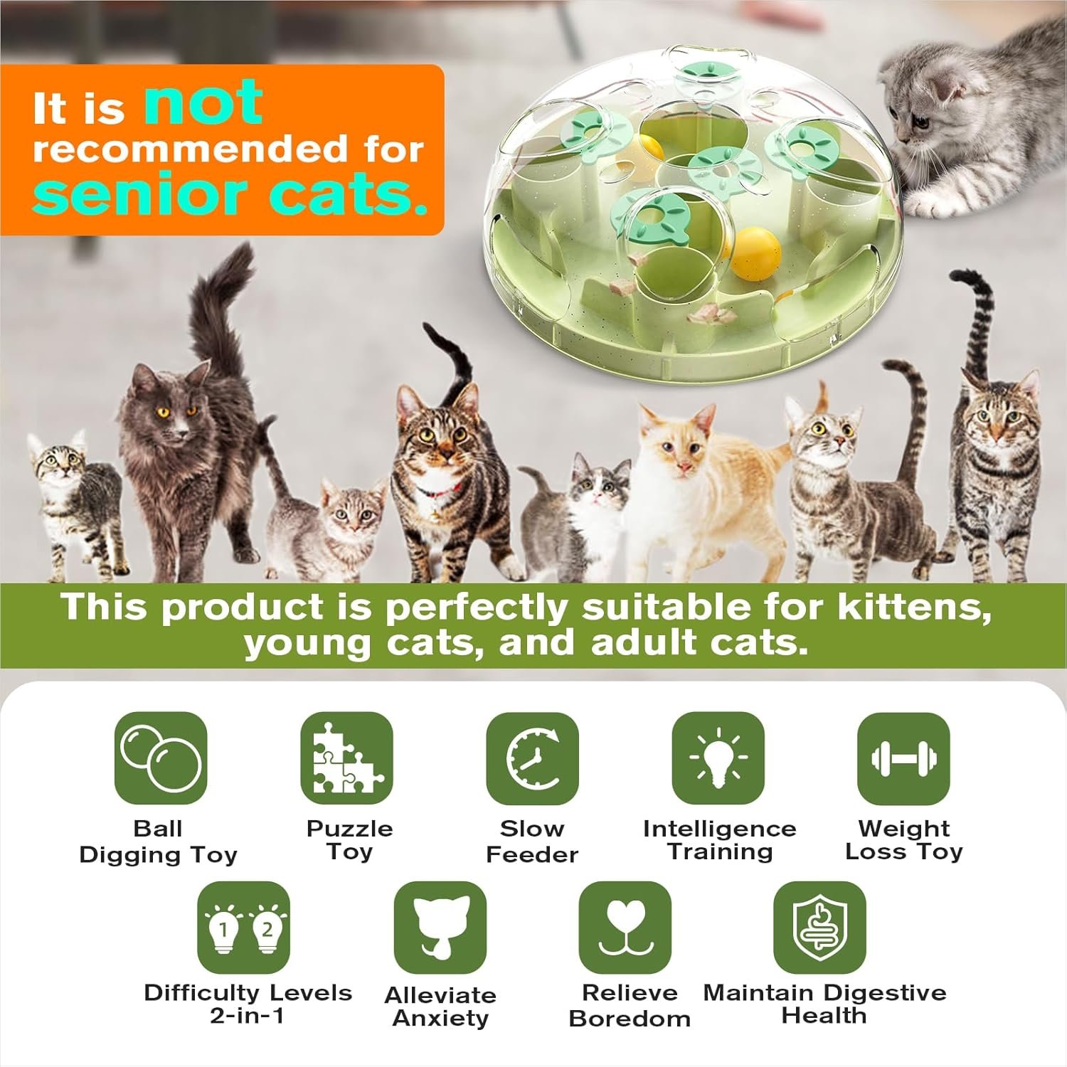 KADTC 2 Ways to Play - Large Size Cat Treat Puzzle Toy U.S. Brand & Design Foraging Balls for Indoor Cats Puzzles Feeder Kitten Stimulating Enrichment Slow Feeding Toys Interactive Brain-Teasing Game - Image 3