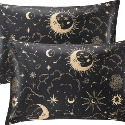 EXQ Home Satin Pillowcase for Hair and Skin Queen - Black Printed Silk Pillow Cases 2 Pack 20x30 inches - Satin Pillow Cases Set of 2 with Envelope Closure, Gifts for Women Men