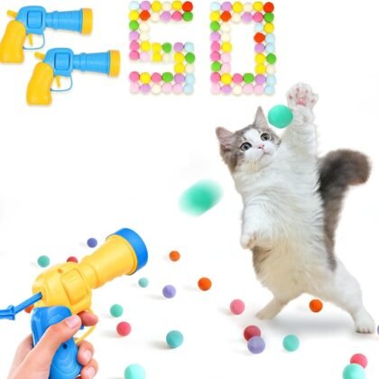 Kalimdor Cat Toy Ball Launcher,Interactive Cat Toys for Indoor Cats Adult Cats with Plush Balls, Kitten Toys Indoor cat Exercise (2 Launcher 50 Balls)