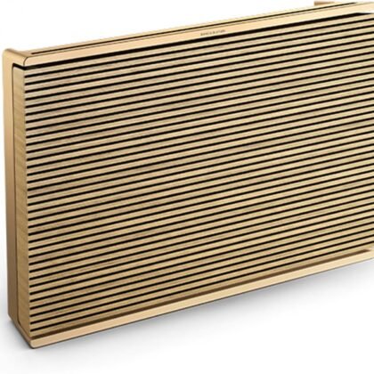 Bang & Olufsen Beosound Level Portable Wi-Fi Multiroom Speaker, Gold Tone/Light Oak