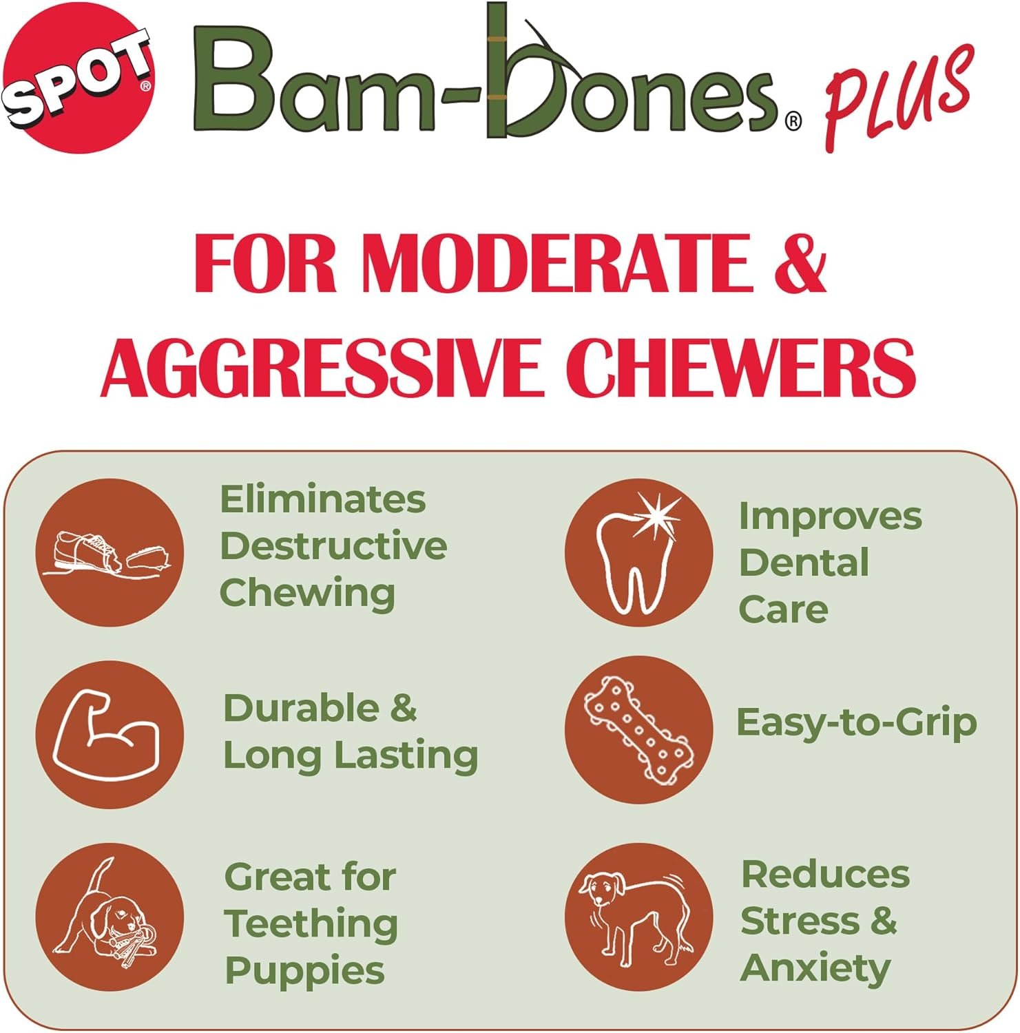 SPOT Bam-Bones Plus T-Bone, Bamboo Fiber & Nylon Dog Chew, Durable for Aggressive Chewers, Non-Splintering, for Adult Dogs & Teething Puppies Under 30lbs, 4in, Chicken Flavor - Image 3