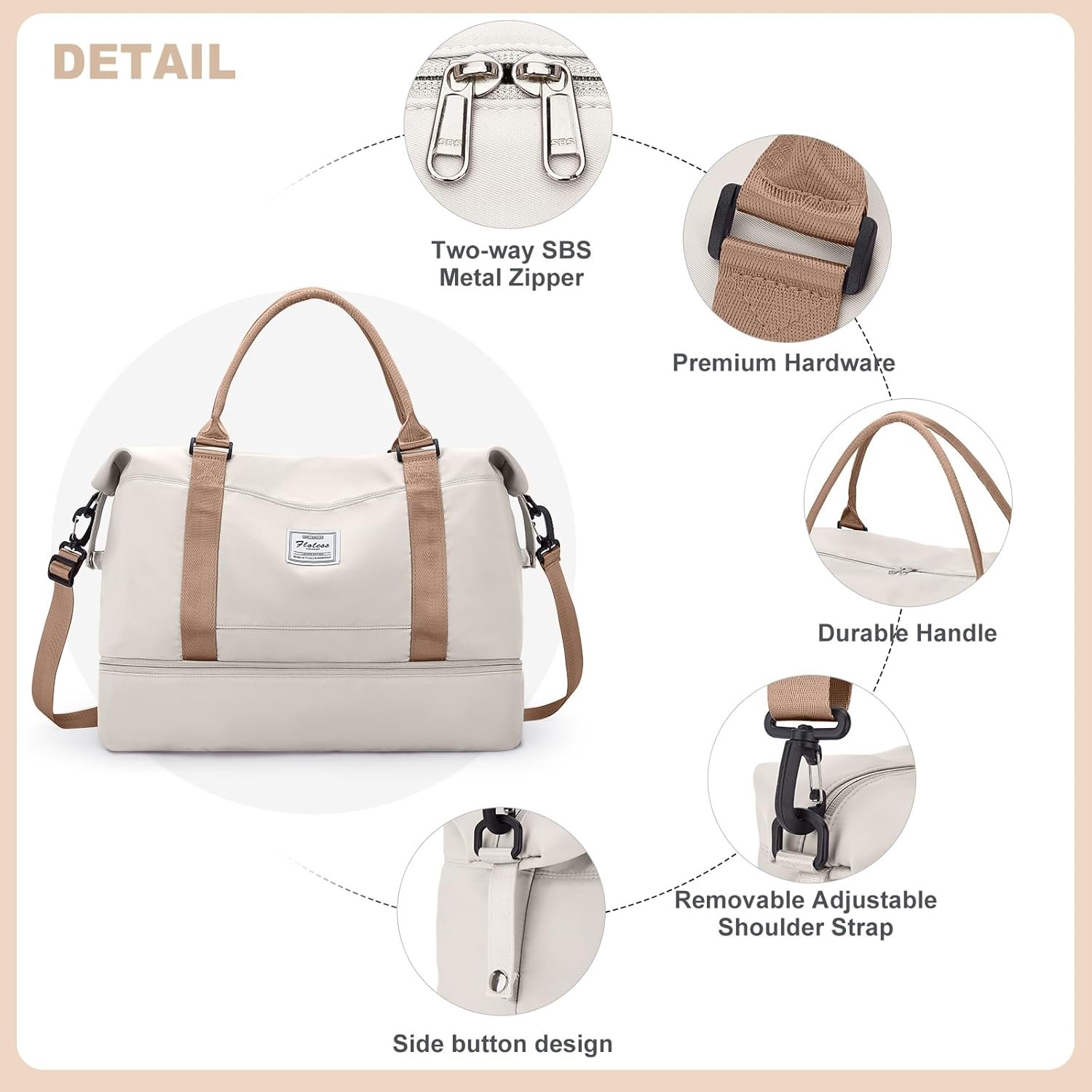 Weekender Bags for Women, Travel Duffel Bags with Shoe Compartment,Personal Item Travel Bag for Airlines, Carry on Overnight Tote Bag for Women with Toiletry Bag,Beige&Brown - Image 6