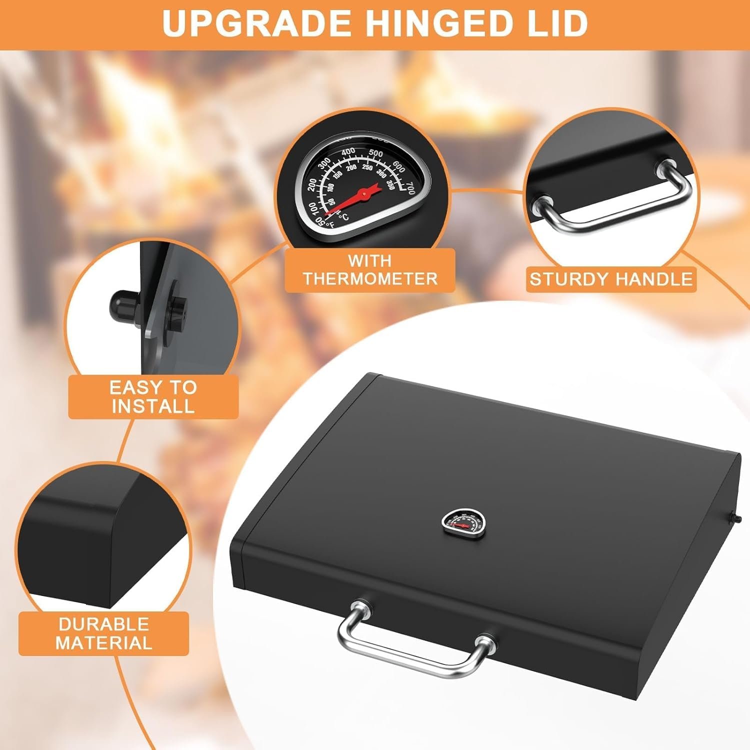 Upgrade Griddle Lid for Blackstone Omnivore 1666 22 Inch Tabletop Griddle(2024 Model),Grill Hard Cover w/Handle & Thermometer for Blackstone Hinged Lid 22" Omnivore Parts 2203 2304 2205 Flattop Cover - Image 3