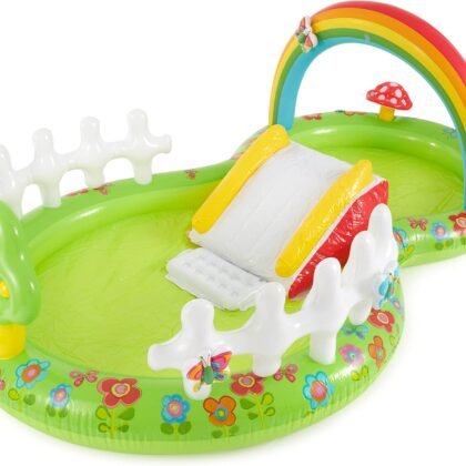 INTEX Garden Inflatable Kiddie Pool: Inflatable Kids Pool with Water Sprayer and Slide – Splash Pad – 114" x 71" x 41" – Ages 3+